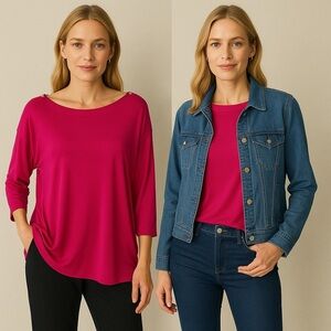 AUW Red and White Short Sleeve Relaxed Blouse 🩷🩷🩷